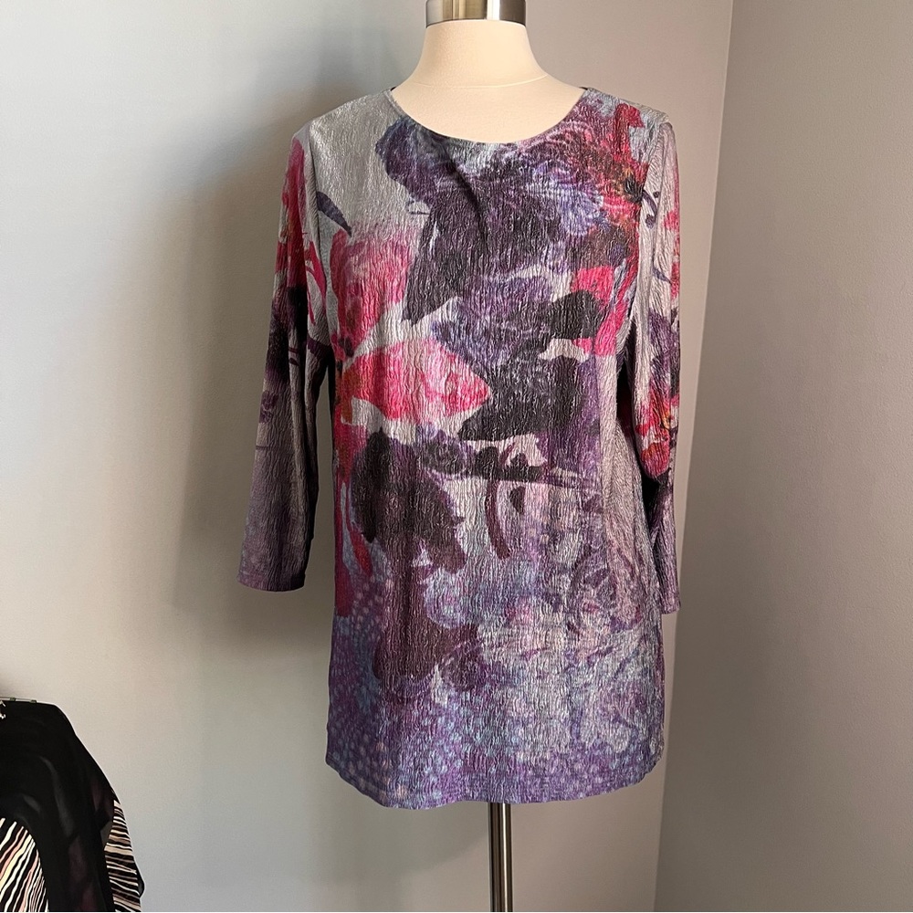 Coldwater Creek XL (16) Multi-Color Floral 3/4 Sleeve Blouse Tunic Top